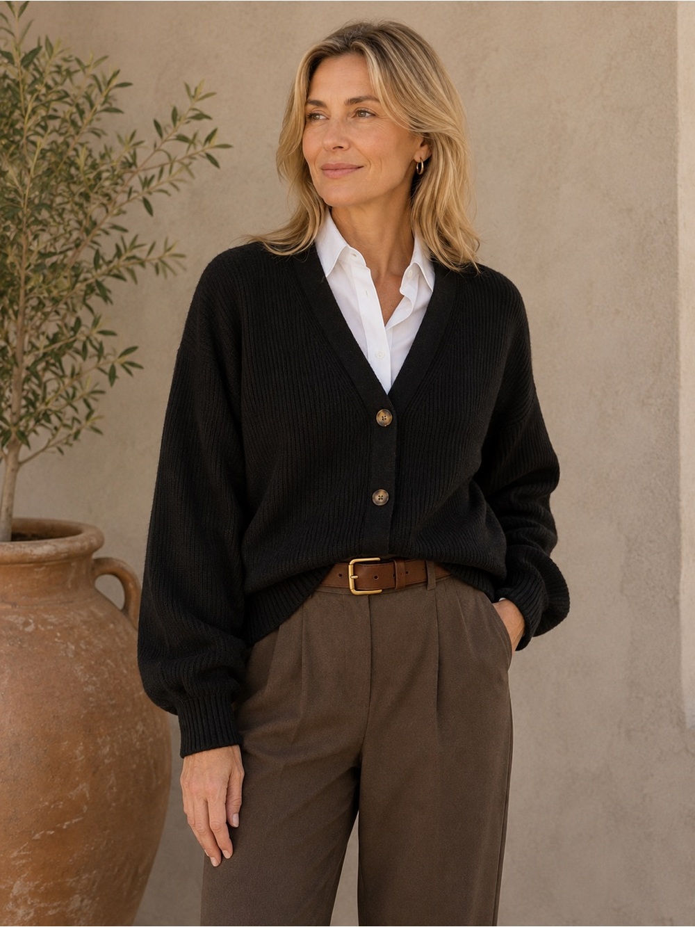 Quince Wool Alpaca Blend Balloon Sleeve Soft Cardigan Sweater SIZE LARGE Black